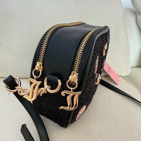 NWT JUICY COUTURE JUICY GIRL ONLY CAMERA CROSSBODY BAG PURSE BLACK GLITTER TWEED - Picture 2 of 5